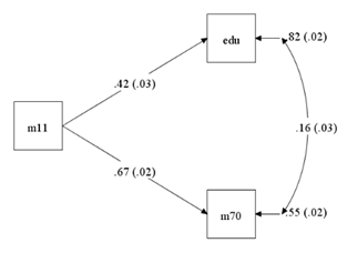 <p>Intelligentie op 11 jaar ā zowel opleidingsduur als intelligentie op 70 jaar.</p>