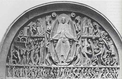 <p>Gislebertus, Last Judgment, west tympanum of Saint-Lazare, Autun, France, ca. 1120-1135. Romanesque.</p>