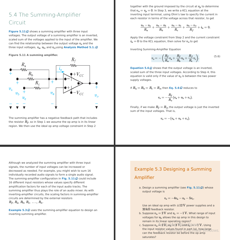 <ul><li><p>Rf ( Va/Ra + Vb/Rb + Vc/Rc ) = Vo</p></li><li><p></p></li></ul><p></p>
