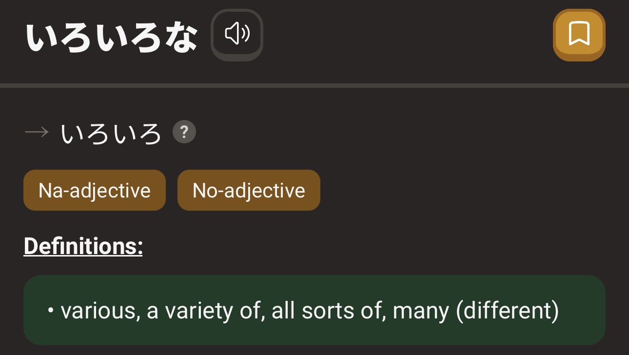 <p>Variety/all kinds of </p>