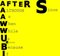 <p>connects an independent clause with one or more dependent clauses; examples: since, before, unless, however</p>