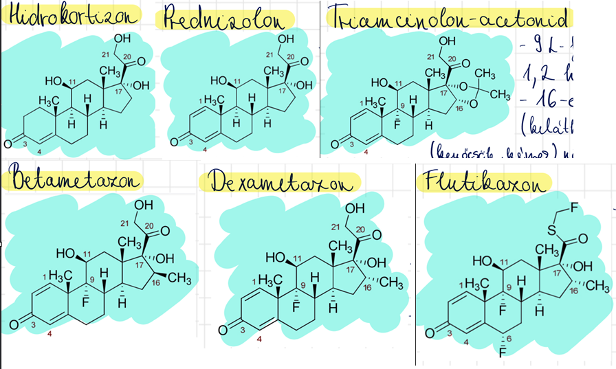 <p>triamcinolon-acetonid (Ftorocort) <br>flutikazon (Cutivate) <br>hidrokortizon <br>prednizolon <br>betametazon (Diprophos) <br>dexametazon (Dexeto)</p>