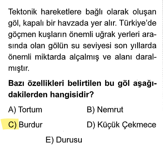 <p>Burdur Gölü tektoniktir ve dışarıya akışı olmadığı için <strong>kapalı havza</strong>dır. Son yıllarda aşırı kuruma ve yer altı sularının kullanımı nedeniyle alanı ciddi oranda daralmıştır.</p>