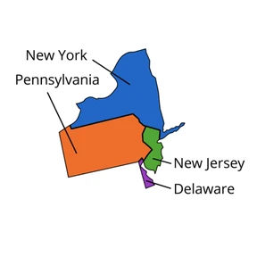 <p>New York, Pennsylvania, New Jersey, Delaware</p>