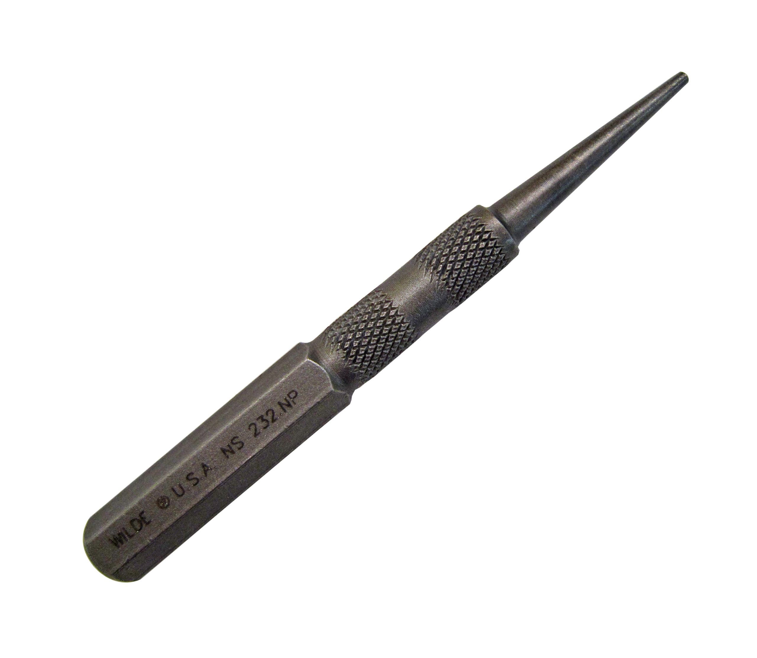 <p>Small metal tool with a hollow tip used to drive nail heads below the wood surface for finishing work.</p>