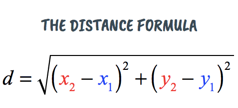 <p>D = square root of (x²-x¹)²+(y²-y¹)²</p>