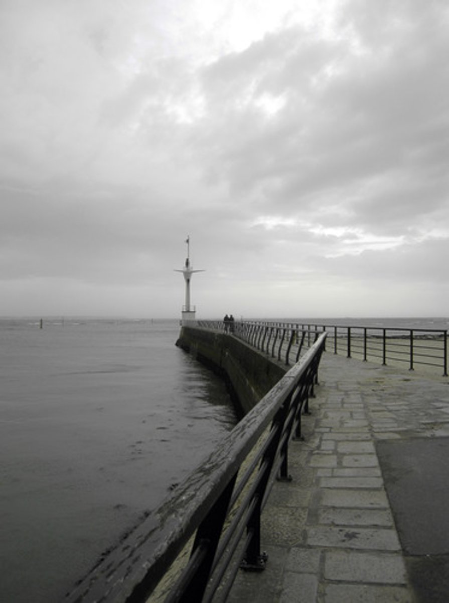 <p>une jetée (ouvrage enraciné dans le rivage et établi en vue de permettre l'accès d'une installation portuaire située au large, de faciliter les manœuvres des bateaux et navires dans les chenaux d'accès à un port) (2x)</p>