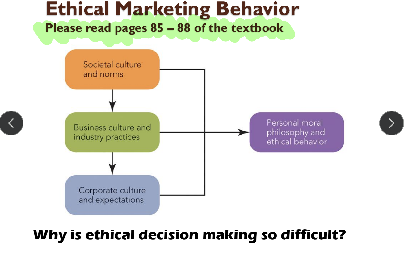 <p>Ethical decision-making is challenging because…</p><ul><li><p><strong>Multiple stakeholder interests conflict</strong></p><ul><li><p>Profit motives may conflict with ethical concerns</p></li><li><p>Ambiguous situations without clear right/wrong answers</p></li><li><p>Pressure to compete and succeed</p></li></ul></li><li><p><strong>Personal values vs. organizational expectations</strong></p><ul><li><p>Different societal, business, and corporate cultures may have conflicting standards</p></li><li><p>Personal moral philosophy may differ from corporate expectations</p></li><li><p>Observing unethical behavior by peers/top management creates pressure to compromise</p></li></ul></li></ul><ul><li><p>Ethical dilemmas can bring personal and professional conflict (such as fear of retaliation or being penalized for reporting unethical behavior).</p></li></ul><p></p>