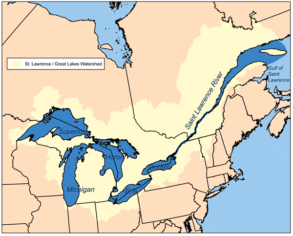 <p>A large river in North America that drains the Great Lakes directly into the Gulf of St. Lawrence and the Atlantic Ocean.</p><p></p>