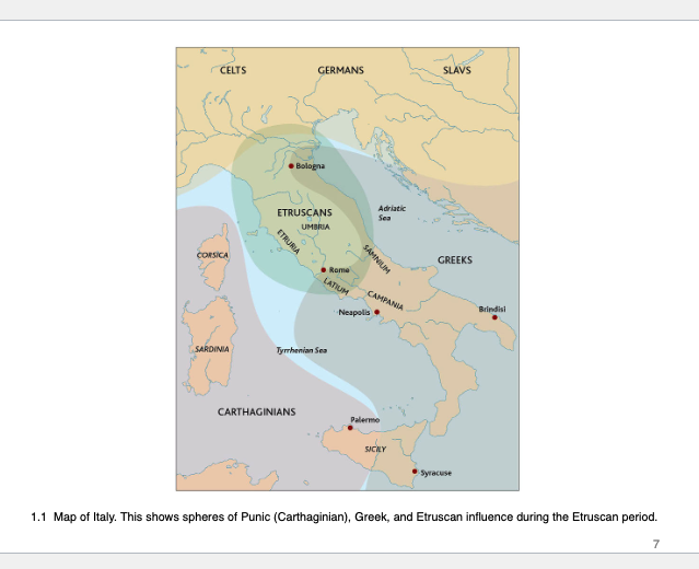 <p><strong>Map of Italy, Etruscan period</strong></p>