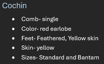 <p>Breed: Cochin</p><p>Variety: Black</p>