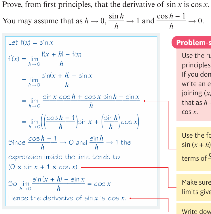 <p>similar proof for cos x → -sinx </p>