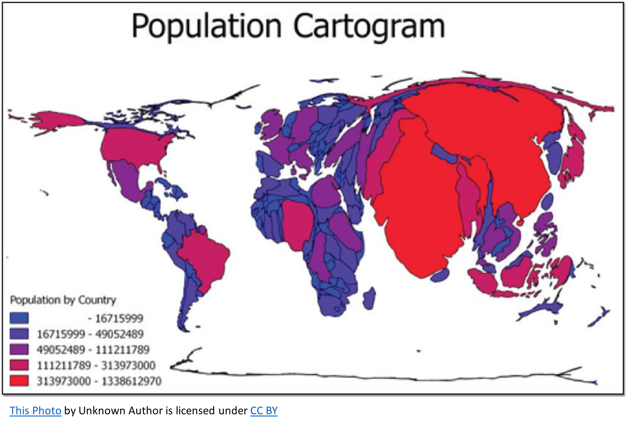 <p>geographic size is altered to be proportional to the data set it is presenting</p>