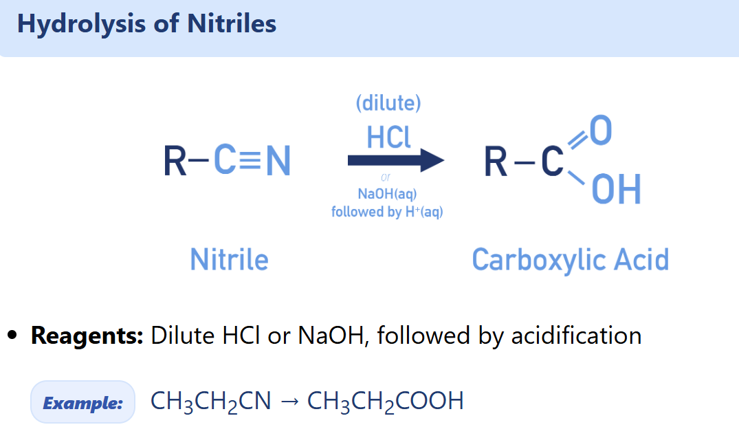 <ol><li><p>Dilute acid —→ acidification</p></li><li><p>Dilute alkali —→ acidification</p></li></ol><p></p>