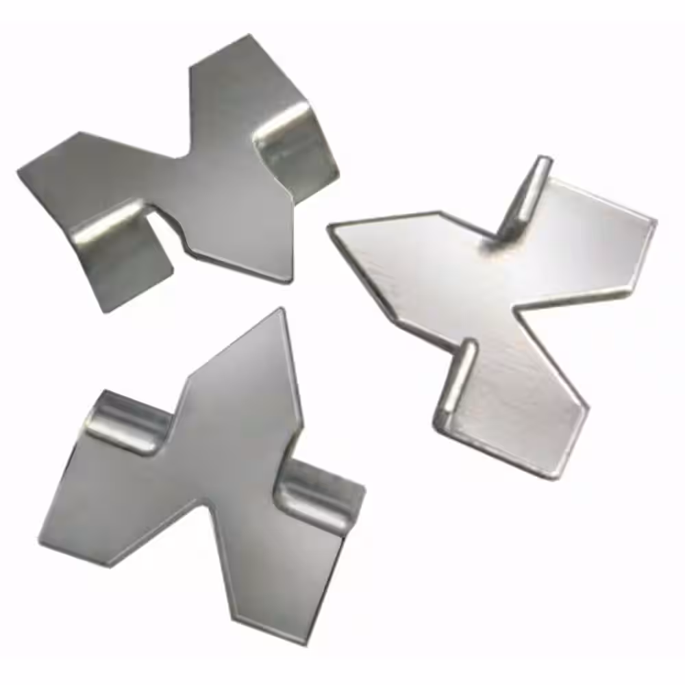 <p>Small triangular zinc-coated metal fasteners driven into a window sash to secure glass panes in place, typically spaced about 6 inches apart.</p>