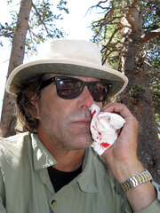 <p>ha had a nose bleed after the accident</p>