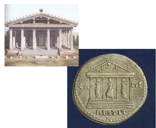 <p>Located on the Capitoline hill</p><p>Also called “Jupiter Capitolinus”</p><p>Etruscan style, made of tufa (local stone)</p><p>Three cells, one for each deity in the so-called Capitoline Triad (Jupiter, Juno, Minerva)</p><p>Most Romans would have a similar temple, referred to as the “Capitolium”</p>