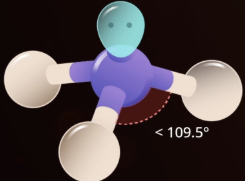 <p><span style="background-color: transparent;">sp<sup>3</sup>, 3 bonds, 1 lone pair, < 109.5<sup>o</sup> angles, ammonia</span></p>