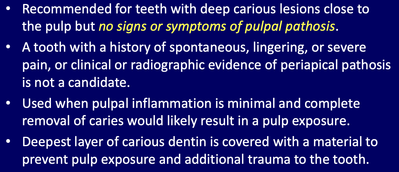 <p>When is an indirect pulp cap indicated?</p>