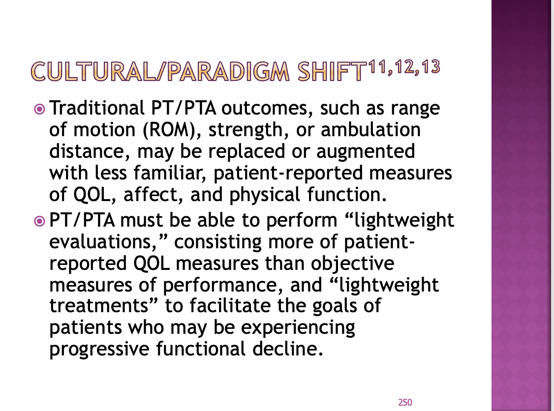 <p><span>A lot of the time you have to ask the patient and the family what they want to be able to do</span></p><p style="text-align: left;"><span>Prescribe the right assistive device</span></p><p style="text-align: left;"></p><p style="text-align: left;"><span>Start with: we are going to roll to the side and sit up on the edge of the bed, can they scoot forward and get their feet on the floor, check vitals, sit there and see if they are okay, look for ROM deficits in hips, knees, ankles,</span></p><p style="text-align: left;"><span>If they are on O2 get extra tubing just incase they can walk/stand up</span></p>