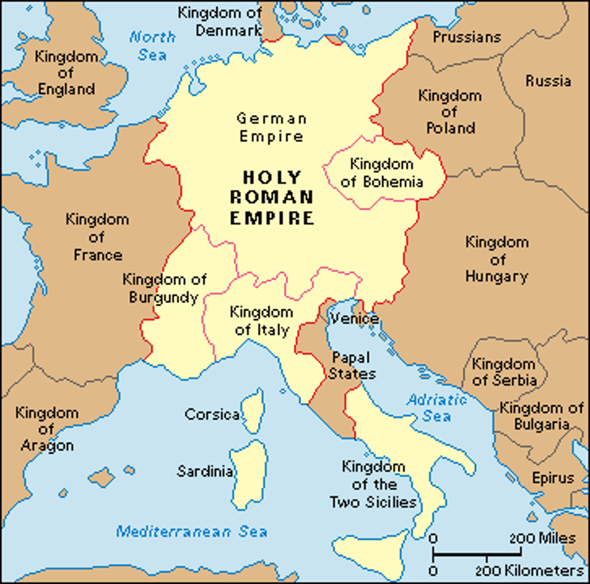 <p>an empire established in Europe in the 10th century A.D., originally consisting mainly of lands in what is now Germany and Italy, created by Otto I, remained strongest state in Europe until about 1100, otto's attempt to revive Charlemagne's empire caused trouble for future German leaders, popes and italian nobles resented German power over italy</p>