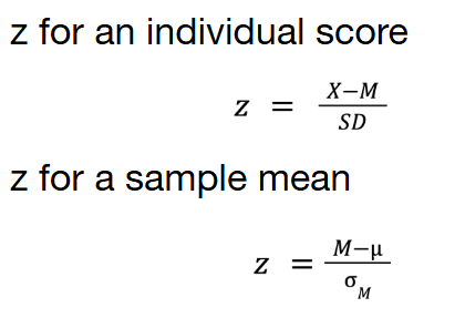 <p>(1) A statistical test used when you have a sample of N interval or ratio scores with mean M from a normally or approximately normally distributed population</p><p>(2) You know the population mean and standard deviation (𝛍 and 𝜎)</p><p>(3) You want to know if the sample mean M is significantly different from the known population mean 𝛍 </p><p></p>