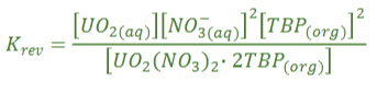 <ul><li><p>No need to change valence state</p></li><li><p>High back extraction greatly favoured by diltue NO3-</p></li></ul><ul><li><p>Run back extraction using very dilute acid, will shift the reaction towards the release of U complex, run 0.01-0.1M acid in back extraction</p></li></ul><p></p>