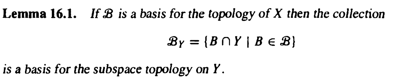 <p>Basis for the subspace topology on Y.. Lemma 16.1</p>