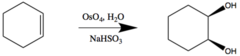 <p>OH and OH add syn. +/-.</p><p>Solvent is NaHSO3 with OsO4, H2O</p>