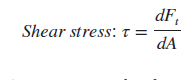 <p>The tangential component of a force acting on a surface per unit area.</p><p></p>