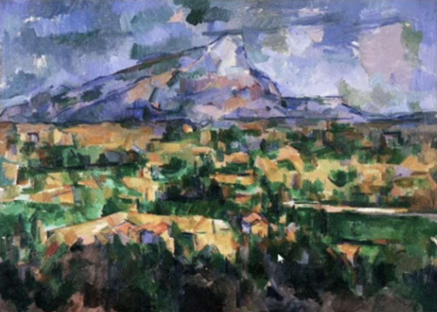 <p><span>'...I found the mountain in the sky and the sky in the mountain"<br><br>rock=mountain<br><br>rock=sky<br><br>equivalence:<br>"mountain" shaped brushstroke</span></p>