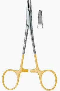 <p>suturing; used for holding small suture needles during delicate procedures</p>