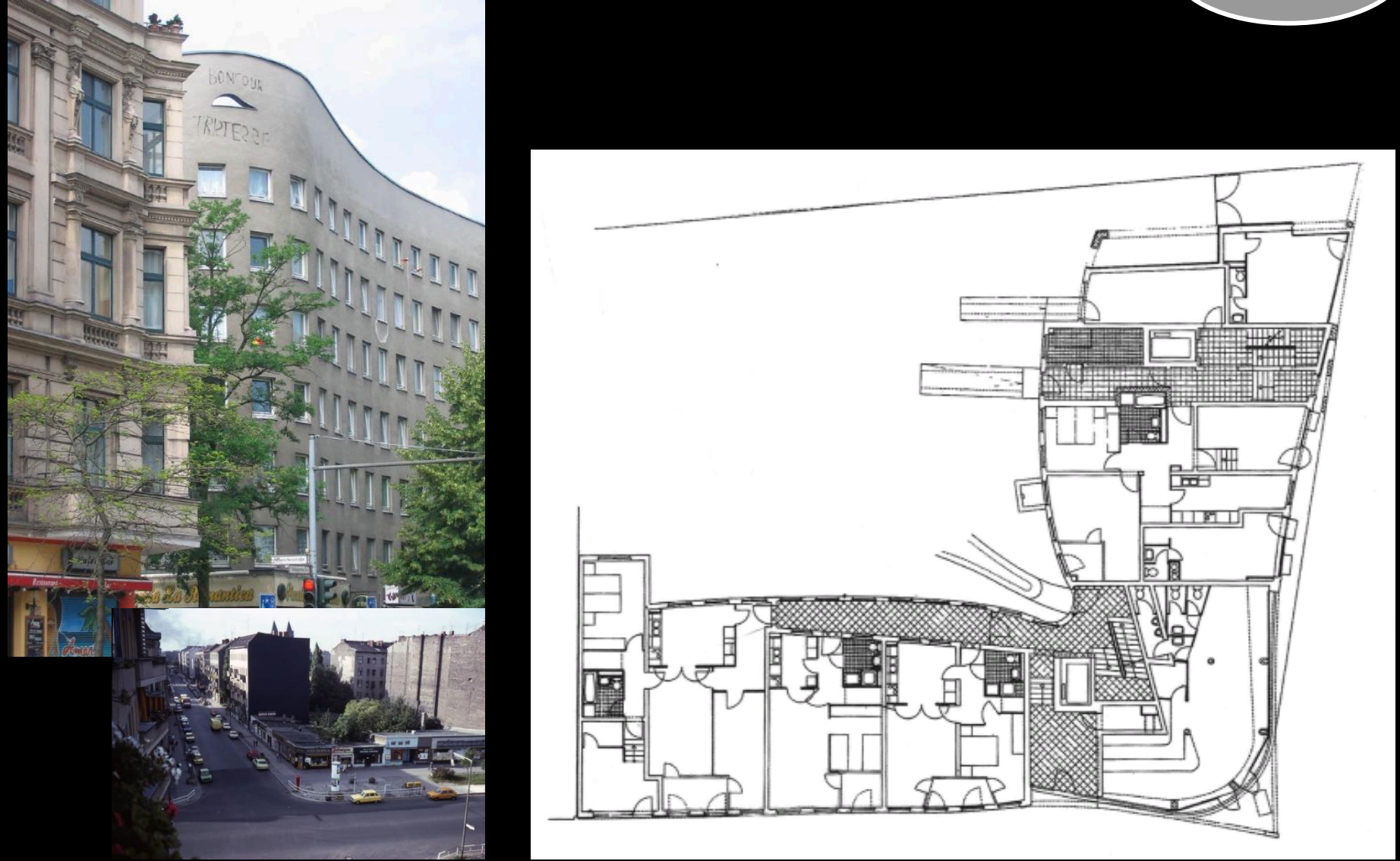 <p>Theme 8.2</p><p>Sensitiveness towards the PLACE – The LIMIT is modified (curve in angle): -URBAN PLACE : limit in the angle of streets + rhythm in windows -Cultural PLACE: Curve that evokes the German Expressionism -EMOTIONAL PLACE: Berlin….</p>