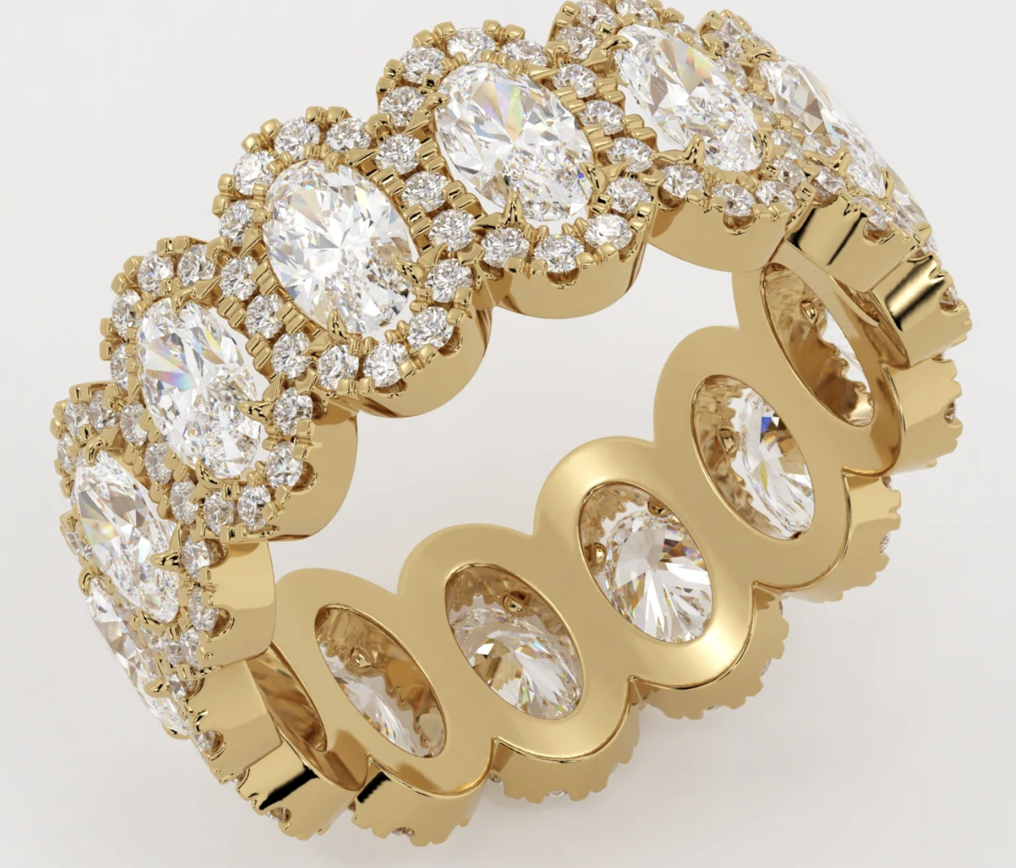 <p>Halo style, claw prongs around each stone</p>