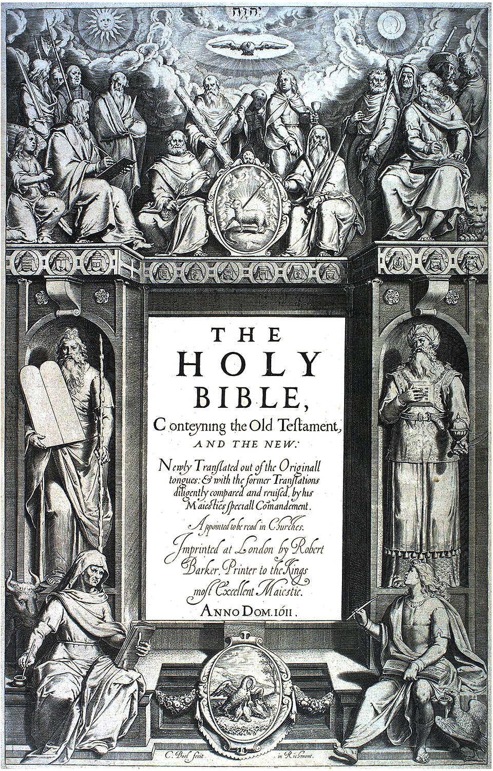 <ul><li><p>Authorized, backed, and published during the reign of the namesake for the purposes of conceding to the demands of Protestant (Puritan) clergy for reform </p><ul><li><p>Printed by the namesake’s printer Robert Barker </p></li></ul></li></ul><ul><li><p>Bible translation that was produced over the course of seven years by 54 scholars based in Oxford, Cambridge, and Westminster using much of the original Hebrew and Greek </p><ul><li><p>It was then reviewed by a committee of 12 scholars led by Thomas Bilson and Miles Smith, who put the finishing touches to its final version</p></li></ul></li><li><p>Critics of its time were impressed by the majesty and music of the rhythm of its language</p><ul><li><p>The unity of the style it achieved was most impressive; nobody would have guessed it was the work of a committee </p></li></ul></li></ul><p></p>