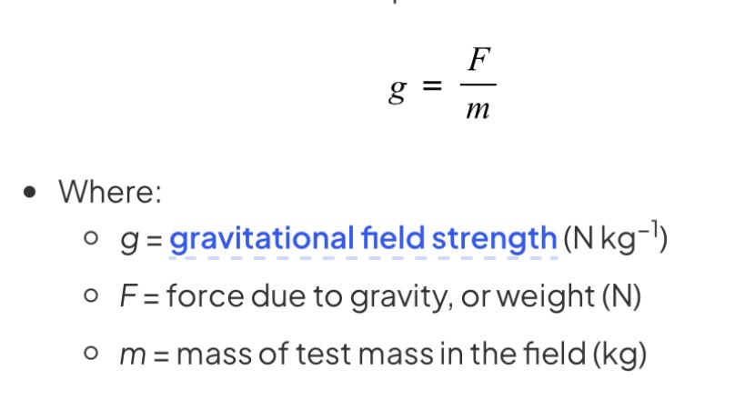 <p>The force per unit mass experienced by a test mass at that point</p>