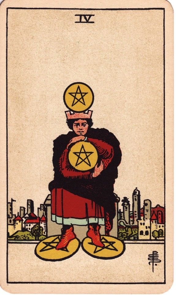 <p><span>FOUR OF PENTACLES</span></p>