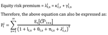 <p>The equity risk premium can be assumed to be a sum of a risk premium for investing in equities, κt,si , and a premium for holding a default-free government bond, γt,s</p>