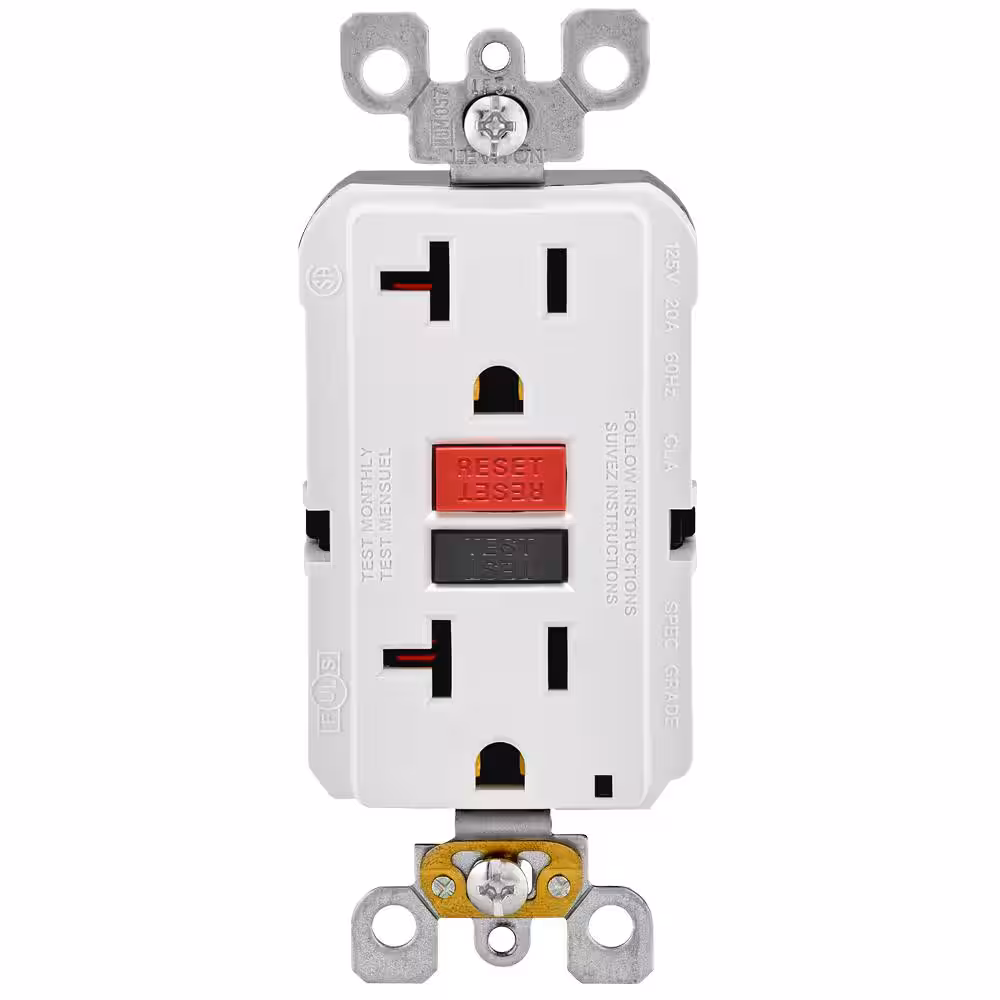 <p>Electrical outlet with test and reset buttons that monitors current flow, automatically shutting off power to prevent shock from ground faults in wet or hazardous locations.</p>