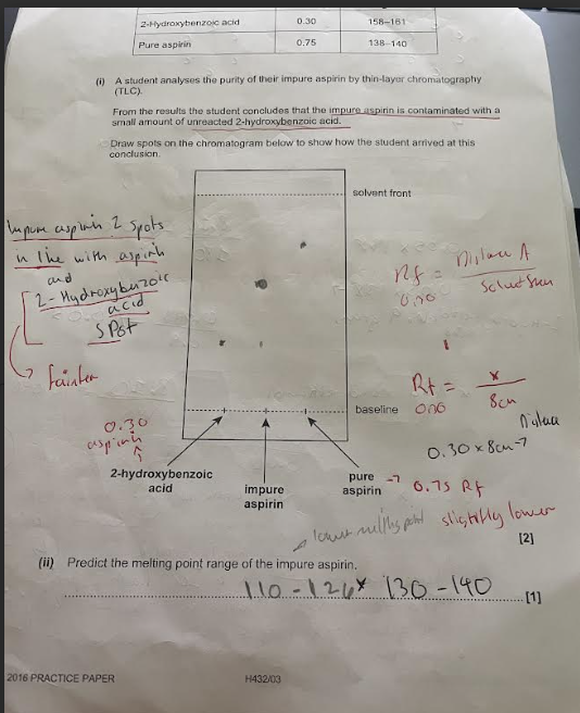 <p>melting of pure aspirin was 138 - 140</p><p>impure 130 - 140</p>