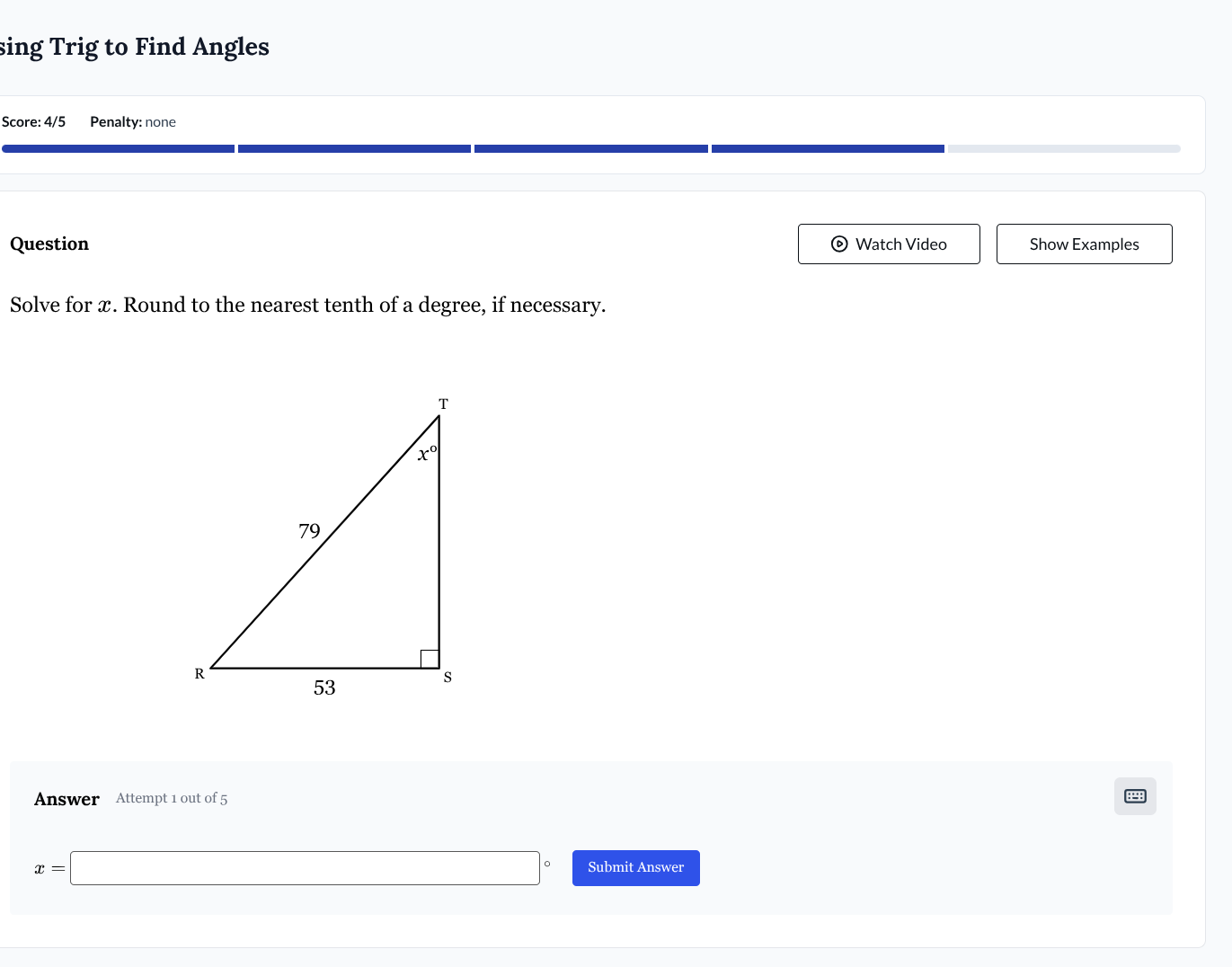 <p>Solve for <span style="font-family: KaTeX_Main, "Times New Roman", serif; line-height: 1.2; font-size: 1.21em;"><em>x</em></span>. Round to the nearest tenth of a degree, if necessary.</p>