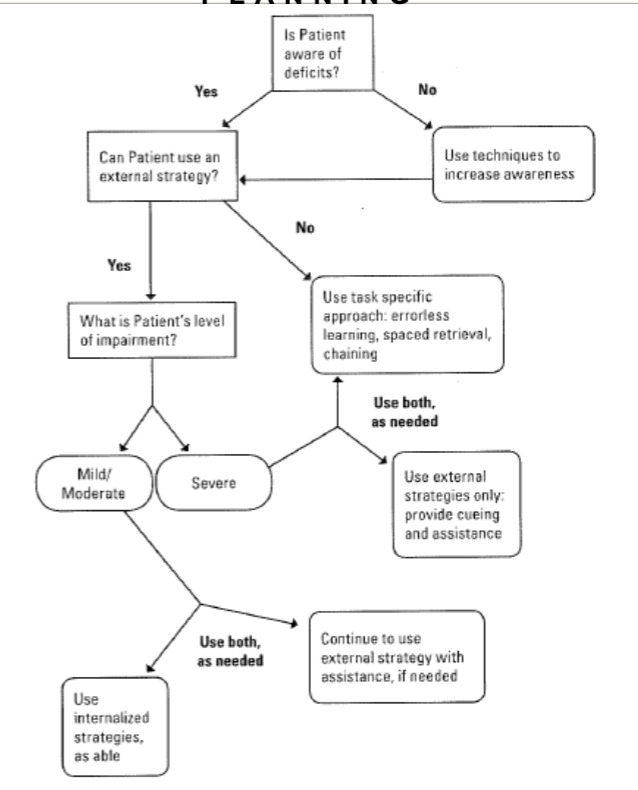 <p>anticipatory: anticipating any potential impact of deficits prior to situation</p><p>emergent: recognizing deficits are occurring in functional engagement; able to use compensations once recognized</p><ul><li><p>executive functions- actual doing (and anticipatory)</p></li></ul><p>intellectual: key for compensation implementation (able to set a reminder)</p><ul><li><p>knowledge about + how to compensate</p></li></ul><p></p>