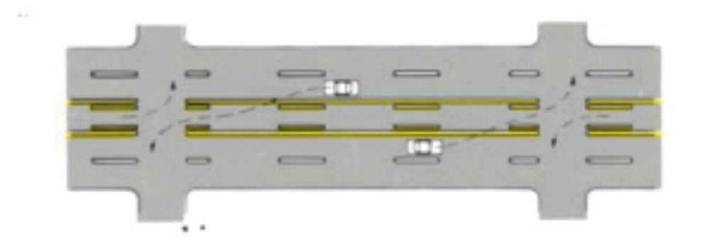<p>You are driving on a multi-lane roadway. The center lane is formed by a combination of yellow solid and dashed lines as shown in the picture. You as a driver should know:</p>