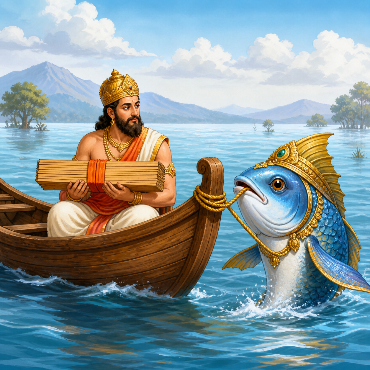 <p>Saving the Vedas and the wise king Manu</p>