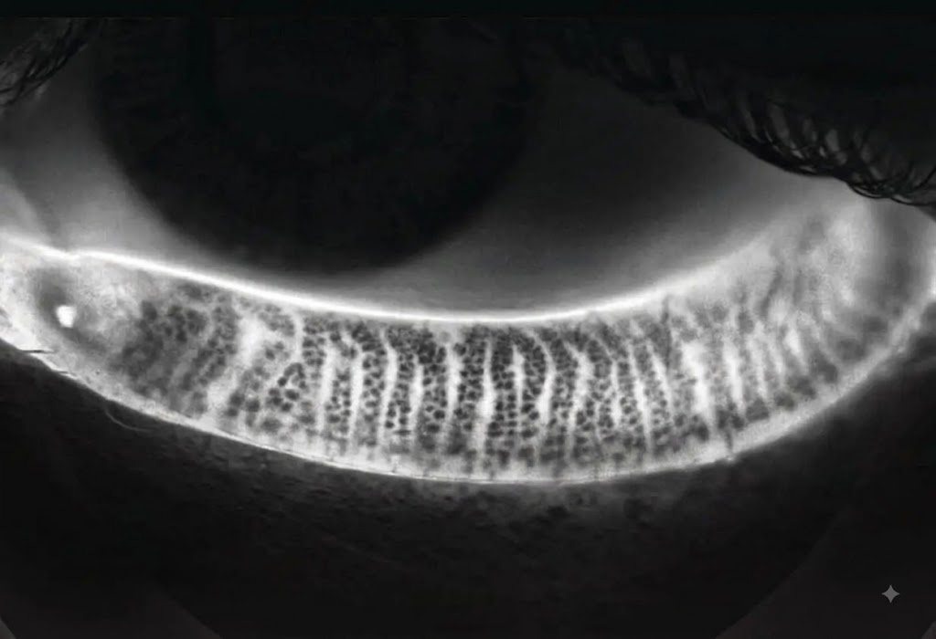 <ul><li><p>Specialized sebaceous (oil-producing) glands located within the tarsal plates of the eyelids. </p></li><li><p>They secrete an oily substance called meibum, which forms the lipid layer of the tear film and helps prevent tears from evaporating too quickly.</p></li></ul><p></p>