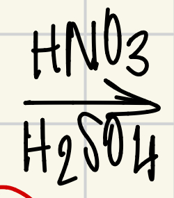 <p>HNO<sub>3</sub>/H<sub>2</sub>SO<sub>4</sub> = NO<sub>2</sub>+</p>