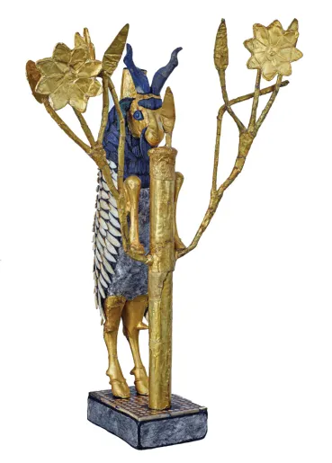 <p>Ram Caught in a Thicket</p><ul><li><p>found in the royal cemetery of Ur</p></li><li><p>(2600-2400 BCE)</p></li></ul><p></p>