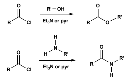 <p>mildly basic conditions (zwitterion interm.) with sacrificial alcohol or base (Et3N or pyr).</p>