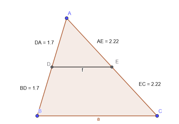 <p>[TRIANGLES] The line segment joining the midpoints of two sides of a triangle is parallel to the third side and equal to half the length of the third side. (i.e. Given image - prove DE parallel to BC AND BC = 2DE)</p>