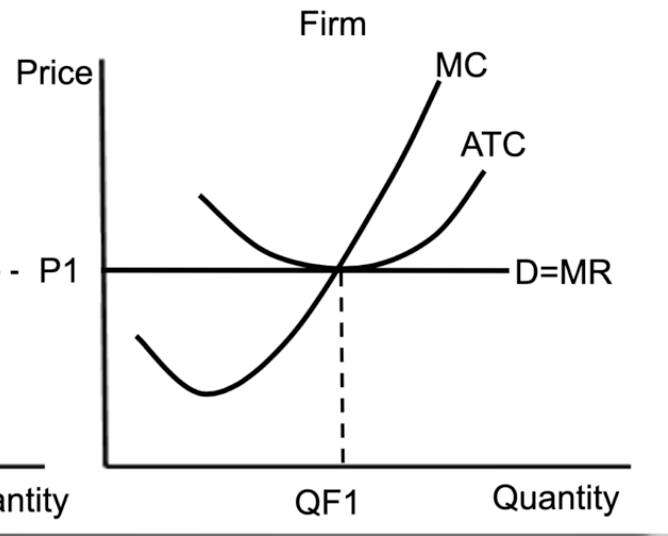 <p>MR=MC is where maximum production happens and there is 0 economic profit</p>